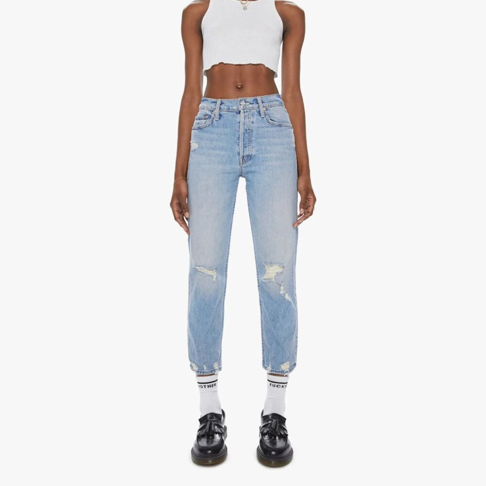 Mother Superior Tomcat Relaxed High Rise Distressed Jeans Capsule Denim Cropped